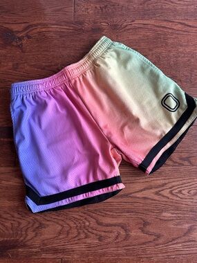 Overtime-Men's Rainbow Ombre Athletic Shorts with Black Trim